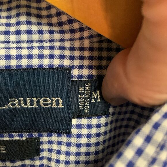Ralph Lauren Blake Blue White Small Gingham Check SS Button Down Shirt Size M - Picture 5 of 11